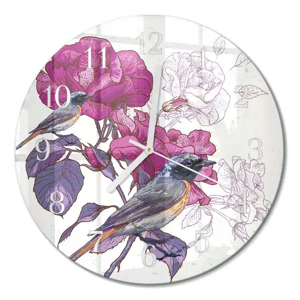 Relógio de decoração redondo Pássaros e flores