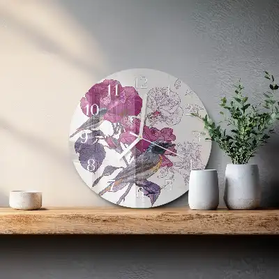 Relógio de decoração redondo Pássaros e flores