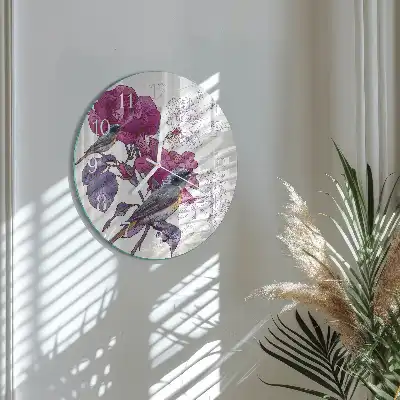 Relógio de decoração redondo Pássaros e flores