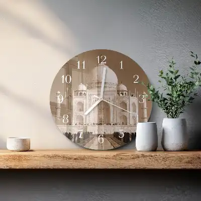 Relógio de decoração redondo Taj Mahal em sépia