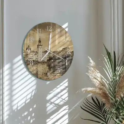 Relógio de decoração redondo Castelo em sépia