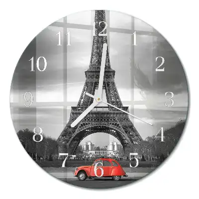 Relógio de parede redondo carro Torre Eiffel
