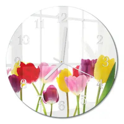 Relógio de parede redondo Tulipas coloridas