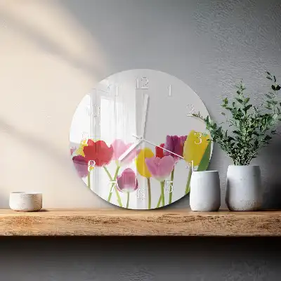 Relógio de parede redondo Tulipas coloridas