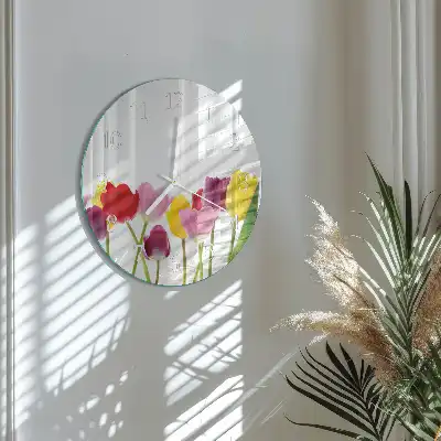 Relógio de parede redondo Tulipas coloridas