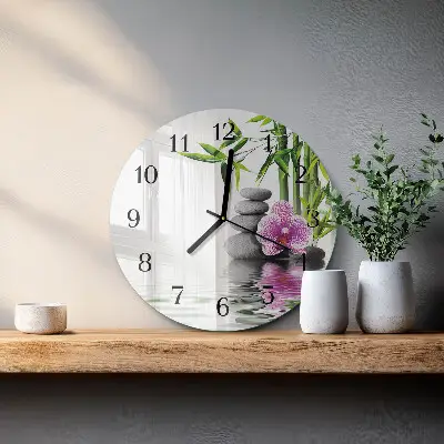 Relógio de cozinha redondo Pedras e orquídeas