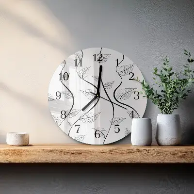 Relógio de vidro redondo Arte com Folhas