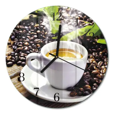Relógio de vidro redondo Uma xícara de café