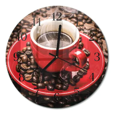 Relógio de vidro redondo Uma xícara de café
