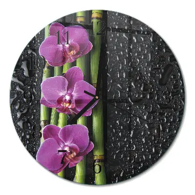Relógio de vidro redondo Orquídea