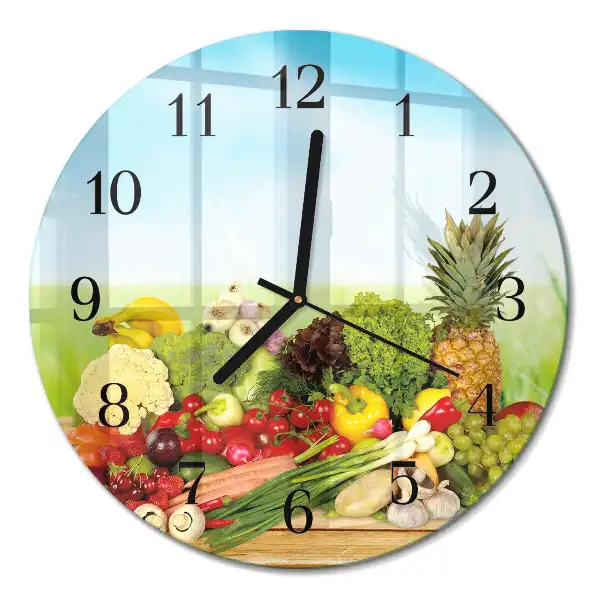 Relógio de vidro redondo Vegetais Frutas