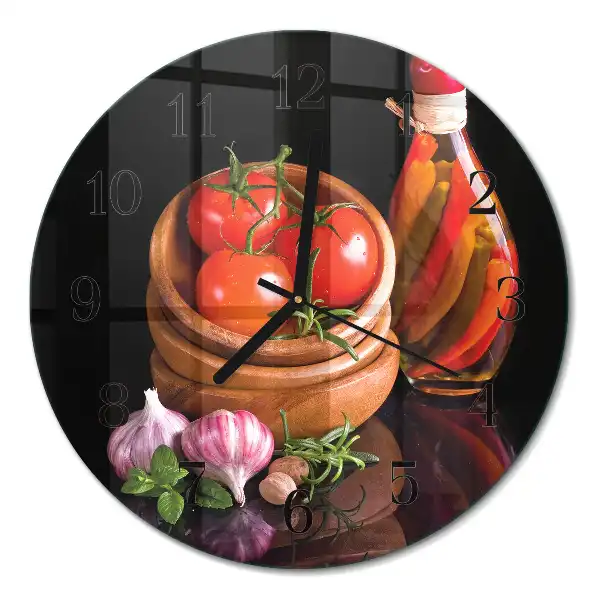 Relógio de vidro redondo Tomates e alho