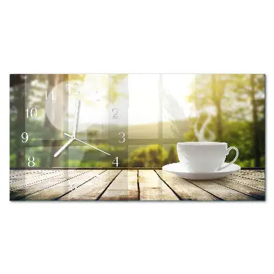 Relógio de vidro retangular Uma xícara de café