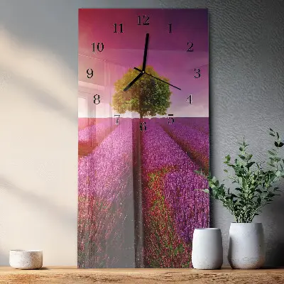 Relógio de vidro vertical Árvore de lavanda