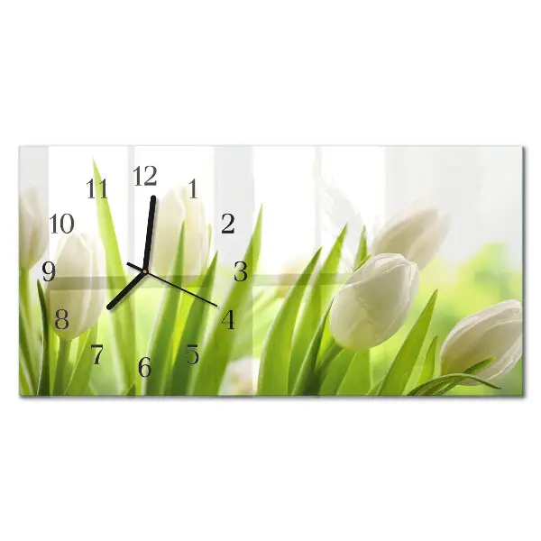Relógio de vidro horizontal Tulipas brancas