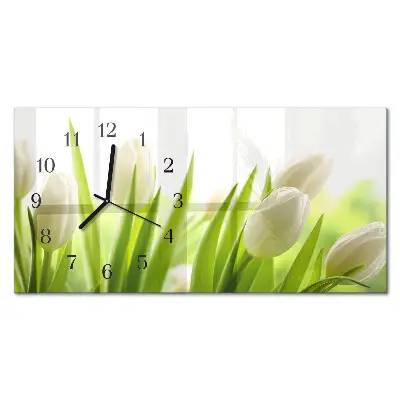 Relógio de vidro horizontal Tulipas brancas