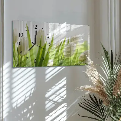 Relógio de vidro horizontal Tulipas brancas