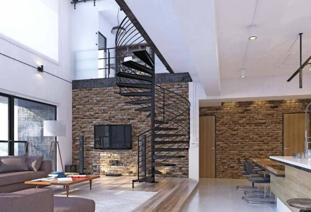 design de sala de estar em estilo loft