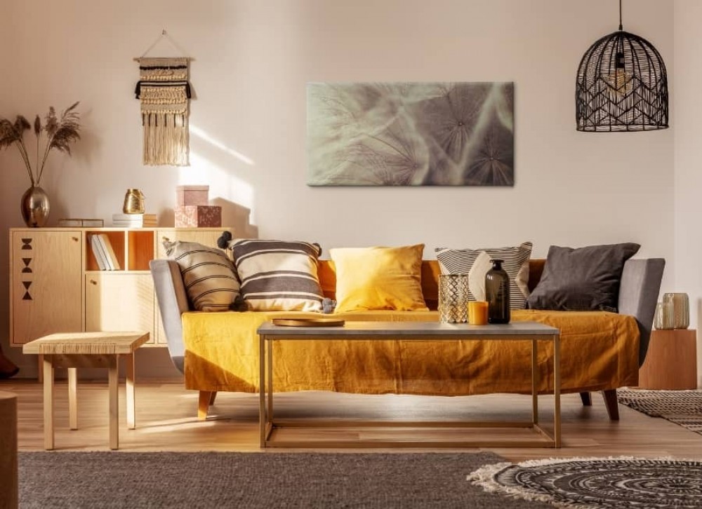 arranjo de sala de estar estilo boho